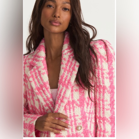 NWT LoveShackFancy Houndstooth Asryn Coat Majestic Pink XS - Picture 6 of 8